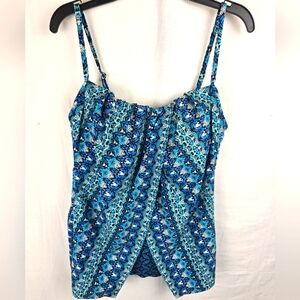 Miraclesuit Blue Patterned Women's Swimtop Sz 10